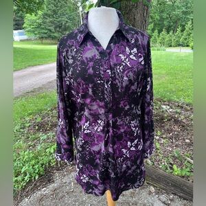 JOAN RIVERS PURPLE ABSTRACT BUTTON UP TOP WOMENS LARGE